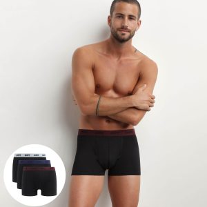 Pack of 3 black men's boxers with coloured waistband Raisin Mix & colours