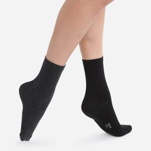 Pack of 2 pairs of charcoal & black mid calf socks for women