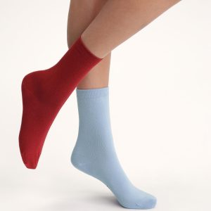 Pack of 2 pairs of women's socks Red Blue Cotton