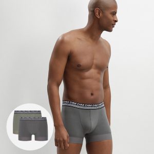 Stay and Fit Pack of 2 men's olive-green stretch cotton boxers