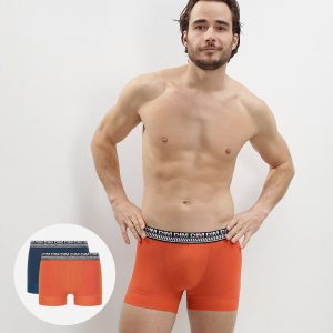 Stay and Fit Pack of 2 men's blue- orange stretch cotton boxers