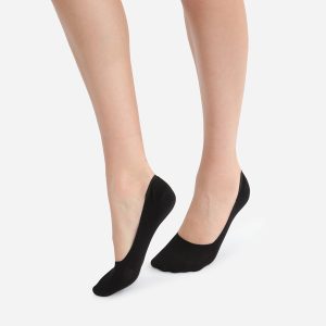 Pack of 2 pairs of black cotton footies for women