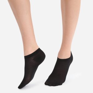 Pack of 2 pairs of black Light Coton invisible sock liners for women