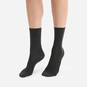 Plain charcoal socks in soft wool for women