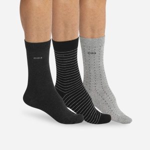 Pack of 3 pairs of men’s black and charcoal dotty & striped socks