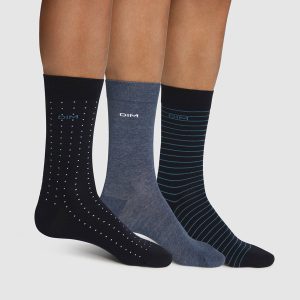 Pack of  3 pairs of men's cotton striped socks Blue Dots Cotton Style