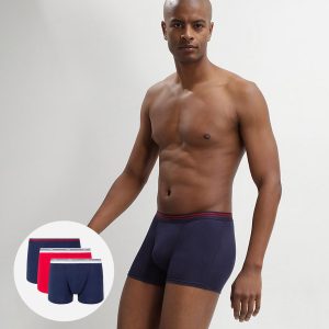 3 Pack stretch cotton trunks Denim Blue and Lava Red Daily Colors
