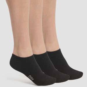 Pack of 3 Women's Short Socks Black Dim Cotton