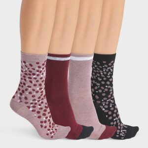 Pack of 4 pairs of women's socks in Garnet Black with spots Ecodim Style