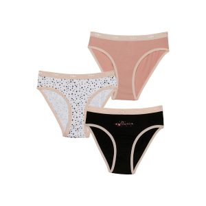Pack of 3 girls' Pink Les Pockets stretch cotton knickers with a star pattern