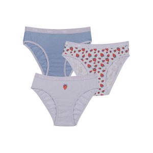 Les Pockets Pack of 3 Lilac girl's knickers in stretch cotton with strawberry pattern