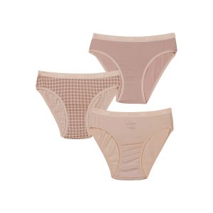 Les Pockets Pack of girl's purple stretch cotton knickers with gingham pattern