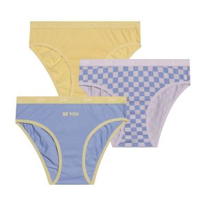 Pack of 3 girls' stretch cotton panties with checkerboard pattern Yellow Les Pockets