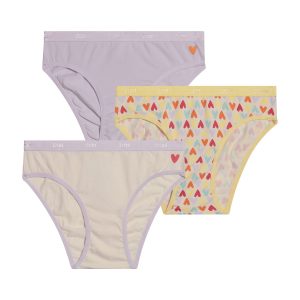 Pack of 3 stretch cotton girl's panties with heart pattern Yellow Les Pockets