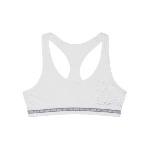 Dim Sport Girl's stretch  White  cotton bra with silver print