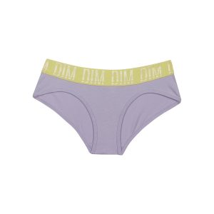 Girl's shorty in Lila stretch cotton and Anis belt Dim Sport