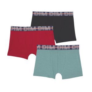 Pack of 3 boy's stretch cotton boxer shorts Red Blue Green EcoDim Classic