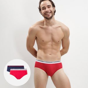 Classic colors 2 pack briefs in denim blue and red with contrast waistband