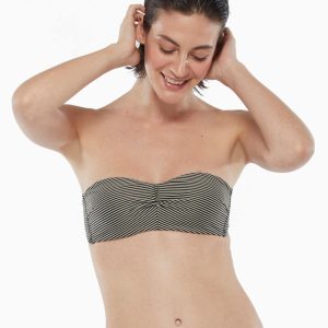 Underwired swimming costume top with gold and black stripes