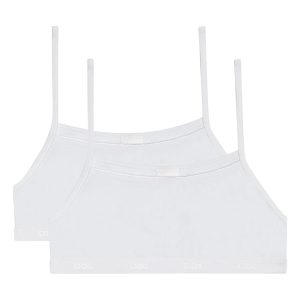 Basic Organic Pack of 2 girls' natural cotton bras without underwire White