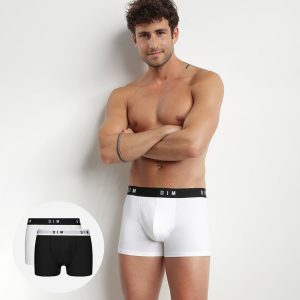 Pack of 2 men's Black Dim Originals stretch cotton boxer shorts with retro waistband