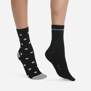 Pack of 2 pairs of women's socks Black with large polka dots Dim Coton Style