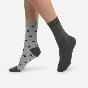 Pack of 2 pairs of women's socks grey with large polka dots Dim Coton Style