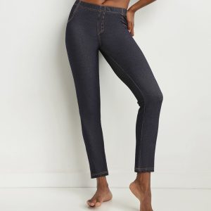 Women's navy-blue denim leggings with pockets Dim Relax & Go