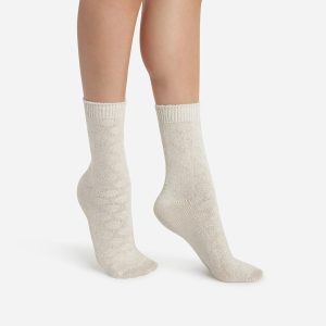 Women's Beige Cotton Style bamboo sock with a circle pattern