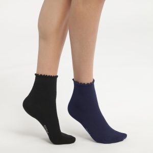 Pack of 2 pairs of women's socks with ruffles Black Navy Dim Modal