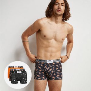 Pack of 3 Dim Vibes men's stretch cotton boxers with marble and flame prints