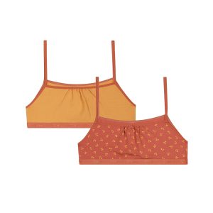 Pack of 2 girls' cotton bralettes in yellow with cherry pattern Les Pockets