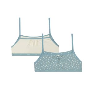 Pack of 2 girls' cotton bralettes in Bege with flower patterns Les Pockets