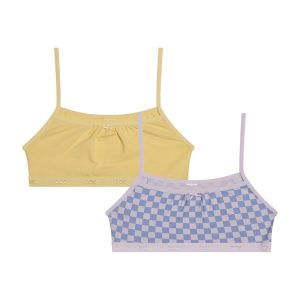 Pack of 2 girls' stretch cotton bras Lila check pattern Les Pockets