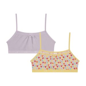 Pack of 2 Lila stretch cotton girl's bras with heart pattern Les Pockets