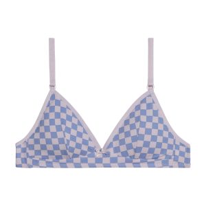 Girl's triangle bra stretch cotton Lila checkerboard Les Pockets