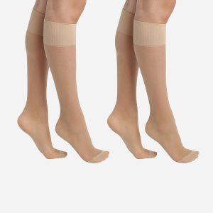 Pack of 2 Beige Ultra Resist knee-high socks made of reinforced Lycra