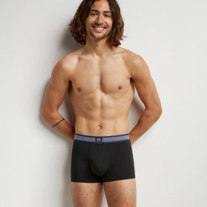 Dim Smart Black Men's cotton modal boxer with striped waistband