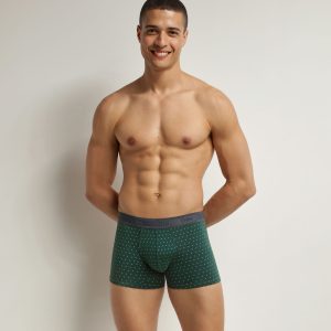 Men's stretch cotton boxer shorts Green with polka dots Dim Fancy