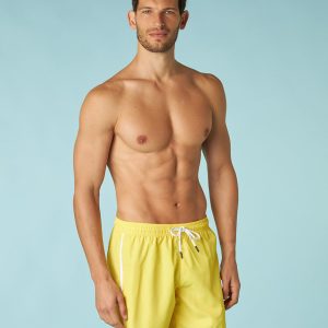 Pastel yellow swim trunks for men