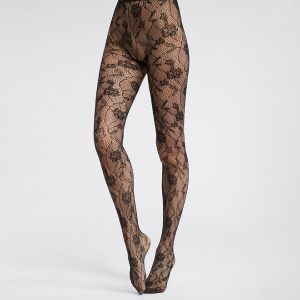 Dim Style Black Women's fishnet and floral lace tights
