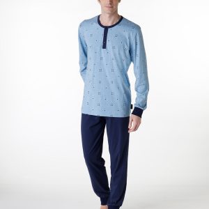 Long serafino pajama in heather blue jersey for men