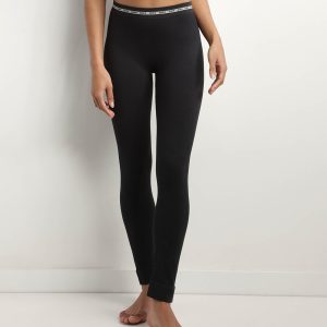 Black seamless women's leggings in ribbed fabric Dim Icon Seamless