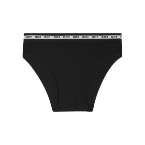 Girls' ribbed fabric briefs in Black with beige waistband Dim Icons