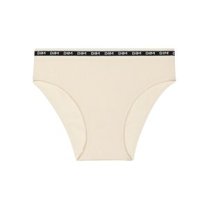 Girls' ribbed fabric briefs in Beige with black waistband Dim Icons