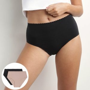 Pack of 2 high-rise briefs in stretch cotton in Flesh Black Body Touch Easy
