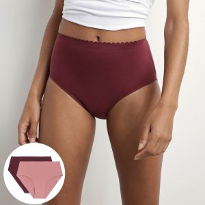 Pack of 2 high-rise briefs in stretch cotton in Ruby Pink Body Touch Easy