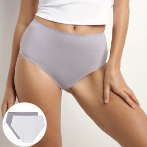 Pack of 2 high-rise briefs in stretch cotton in White Gray Body Touch Easy
