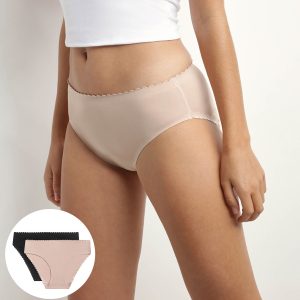 Pack of 2 women's briefs in stretch cotton in Flesh and Black Body Touch Easy