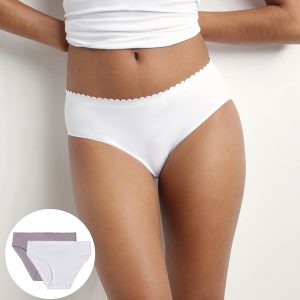 Pack of 2 women's briefs in stretch cotton in White and Gray Body Touch Easy